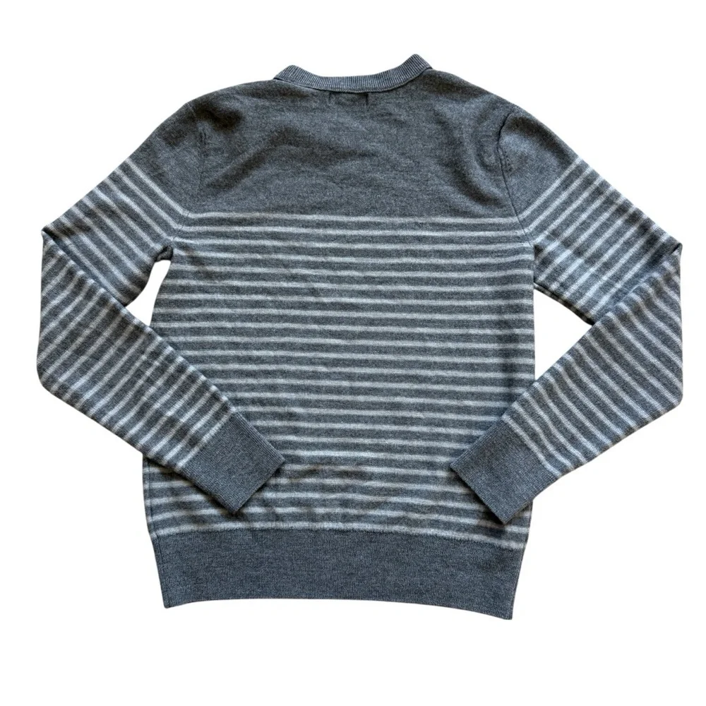 Banana Republic 100% Merino Wool Sweater Gray Striped Crewneck Minimalist M